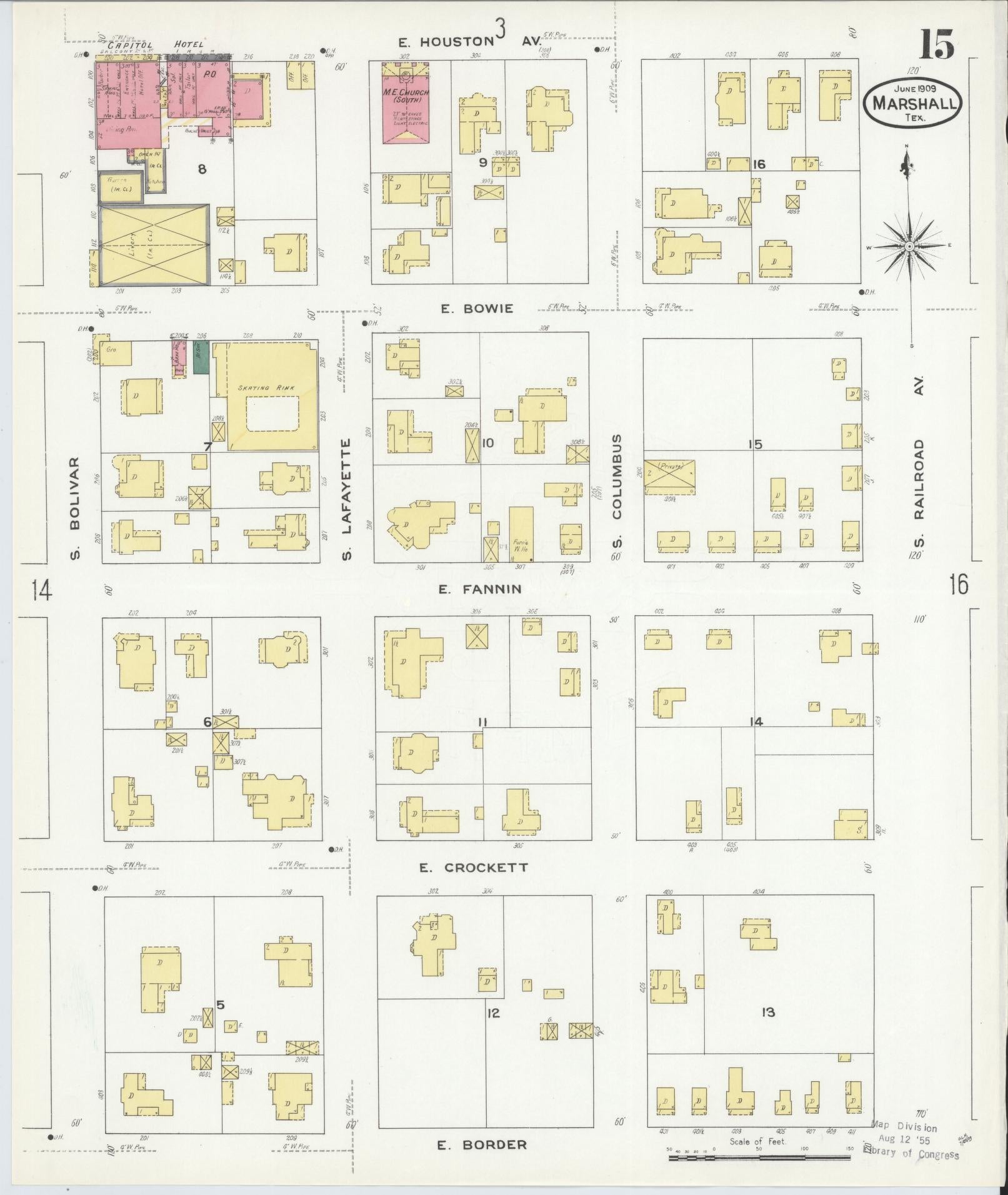 Sanborn Fire Insurance Map from Marshall, Harrison County, Texas (1909), Sheet #0015 - Complete Map Set gallery image, historic Sanborn map, vintage wall art, Texas Texas