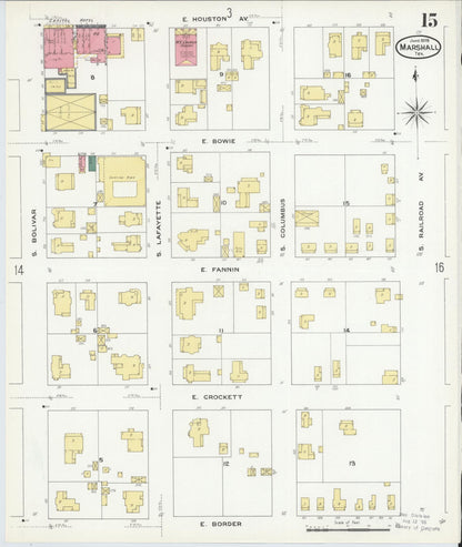 Sanborn Fire Insurance Map from Marshall, Harrison County, Texas (1909), Sheet #0015 - Complete Map Set gallery image, historic Sanborn map, vintage wall art, Texas Texas