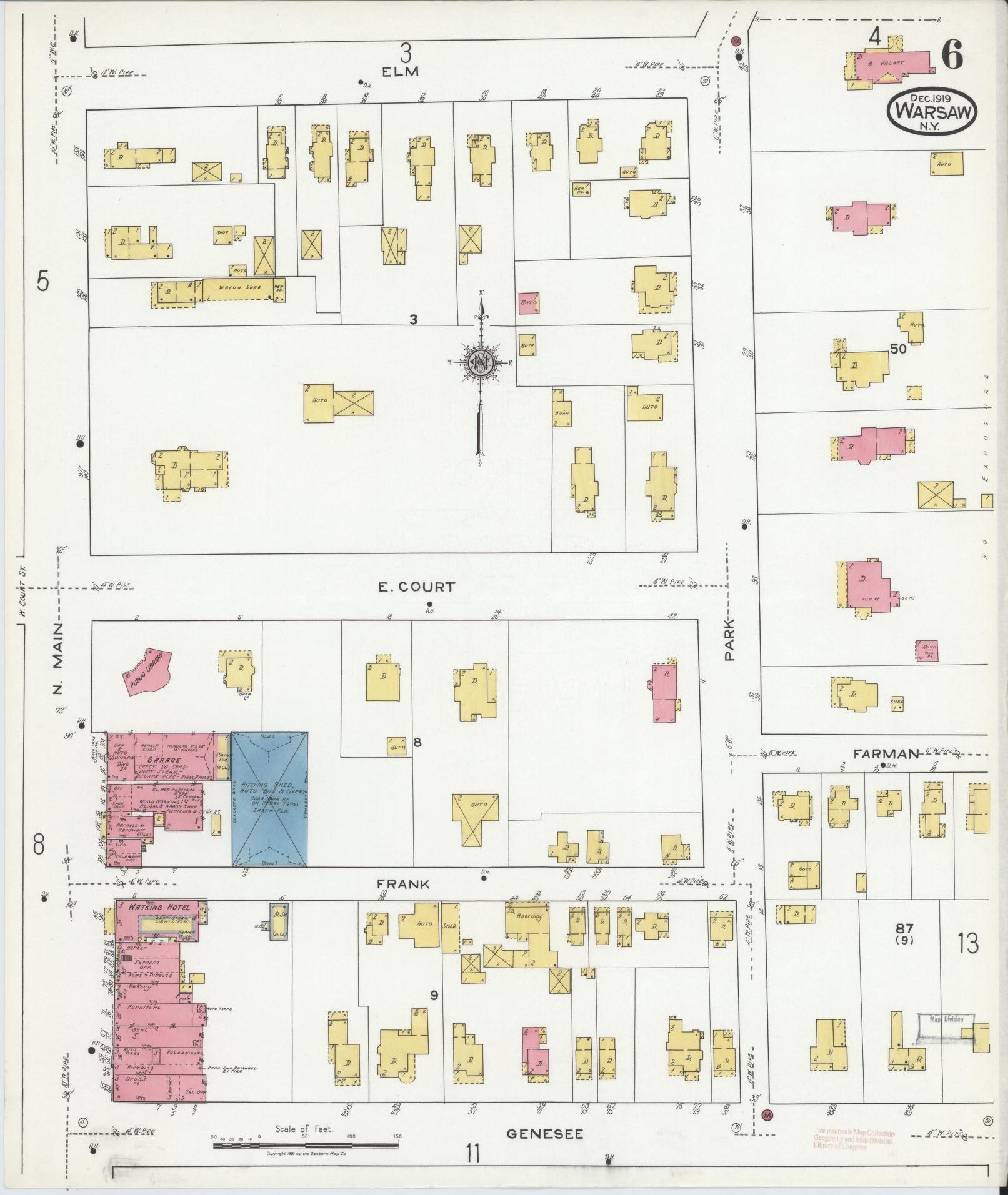 Sanborn Fire Insurance Map from Warsaw, Wyoming County, New York (1919), Sheet #0006 - Complete Map Set gallery image, historic Sanborn map, vintage wall art, Warsaw Wyoming