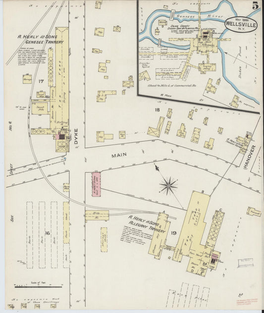 Sanborn Fire Insurance Map from Wellsville, Allegany County, New York (1886), Sheet #0005 - Historic Sanborn Fire Insurance Map Print, vintage old map wall art, antique decor, genealogy gift, New York New York map