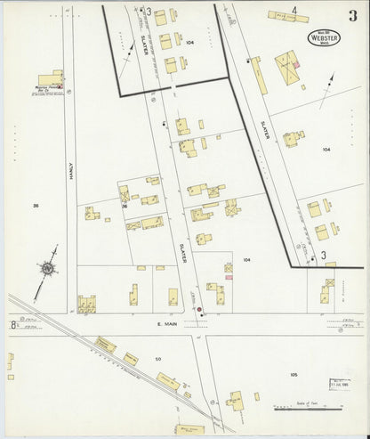 Sanborn Fire Insurance Map from Webster, Worcester County, Massachusetts (1911), Sheet #0003 - Historic Sanborn Fire Insurance Map Print, vintage old map wall art, antique decor, genealogy gift, Massachusetts Massachusetts map