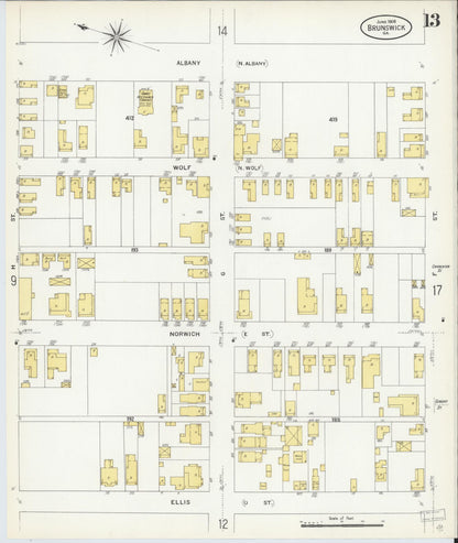 Sanborn Fire Insurance Map from Brunswick, Glynn County, Georgia (1908), Sheet #0013 - Complete Map Set gallery image, historic Sanborn map, vintage wall art, Georgia Georgia