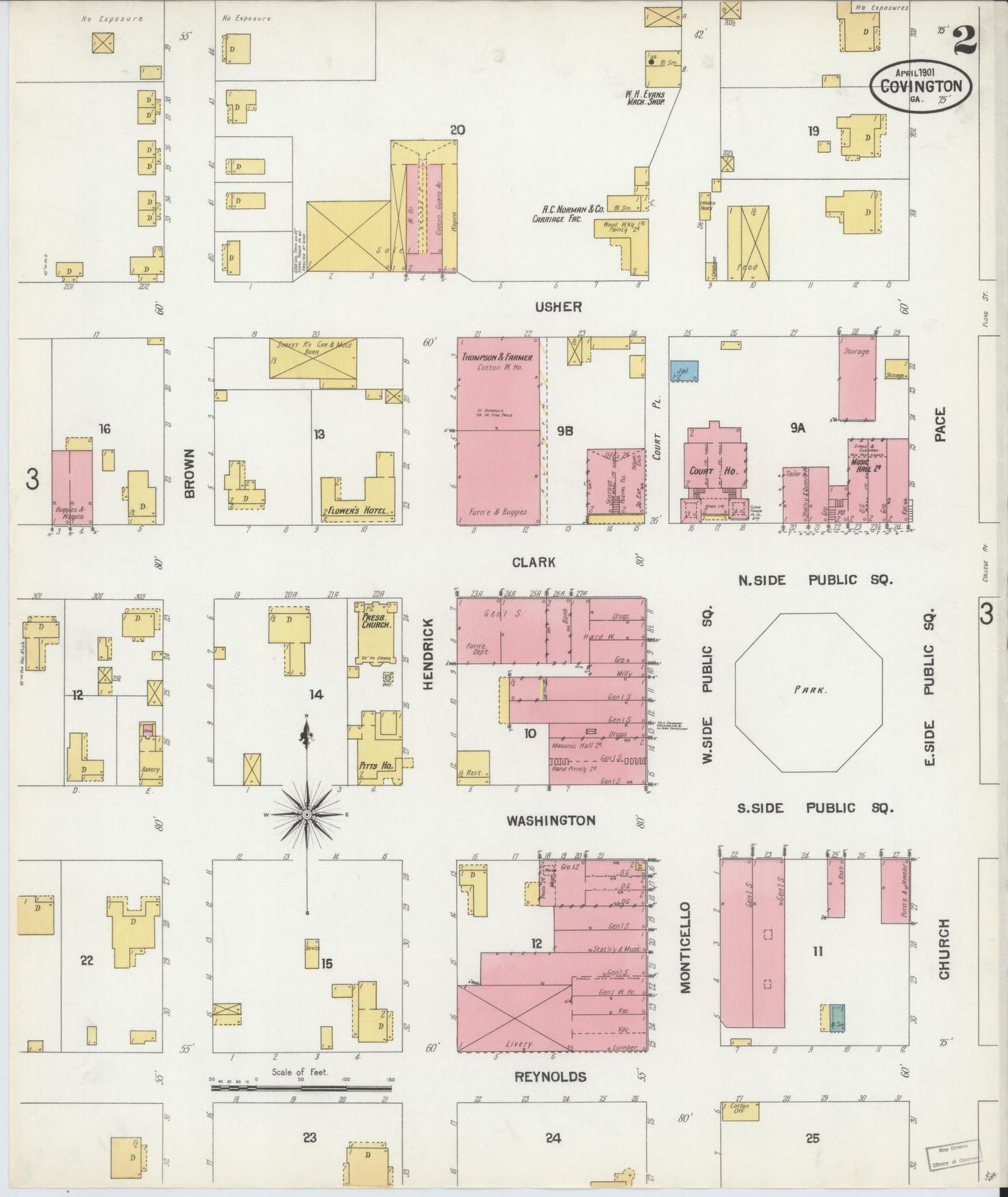 Sanborn Fire Insurance Map from Covington, Newton County, Georgia (1901), Sheet #0002 - Complete Map Set gallery image, historic Sanborn map, vintage wall art, Georgia Georgia
