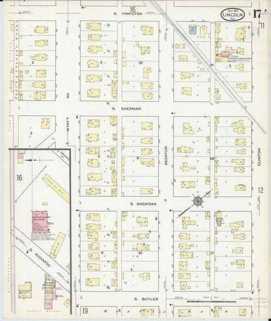 Sanborn Fire Insurance Map from Lincoln, Logan County, Illinois (1914), Sheet #0017 - Historic Sanborn Fire Insurance Map Print, vintage old map wall art, antique decor, genealogy gift, Illinois Illinois map