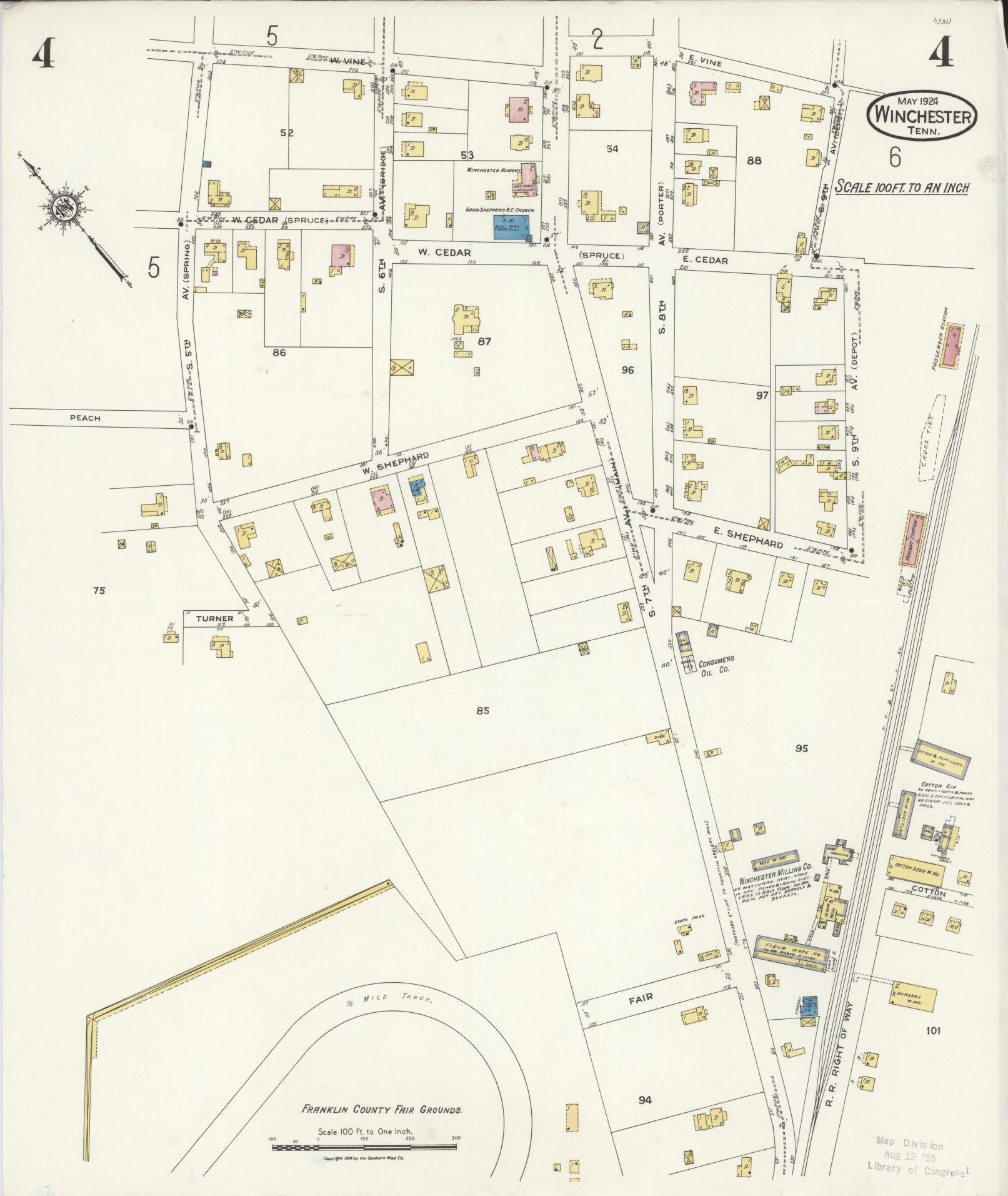 Sanborn Fire Insurance Map from Winchester, Franklin County, Tennessee (1924), Sheet #0004 - Complete Map Set gallery image, historic Sanborn map, vintage wall art, Tennessee Tennessee