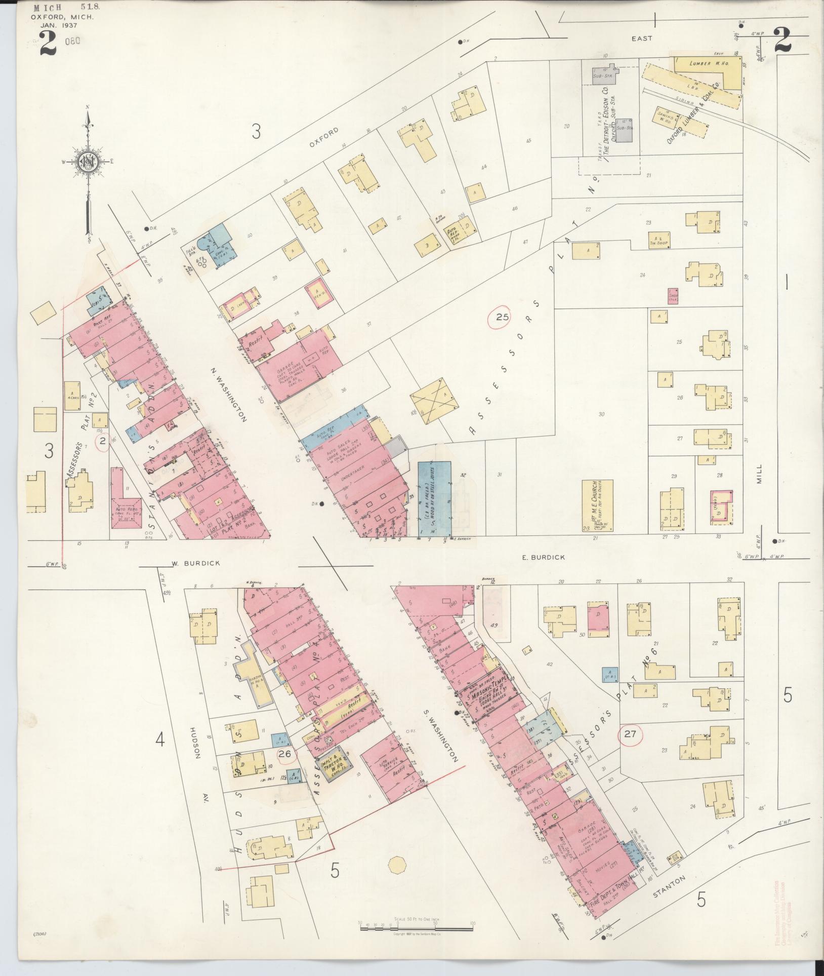 Sanborn Fire Insurance Map from Oxford, Oakland County, Michigan (1945), Sheet #0002 - Complete Map Set gallery image, historic Sanborn map, vintage wall art, Michigan Michigan