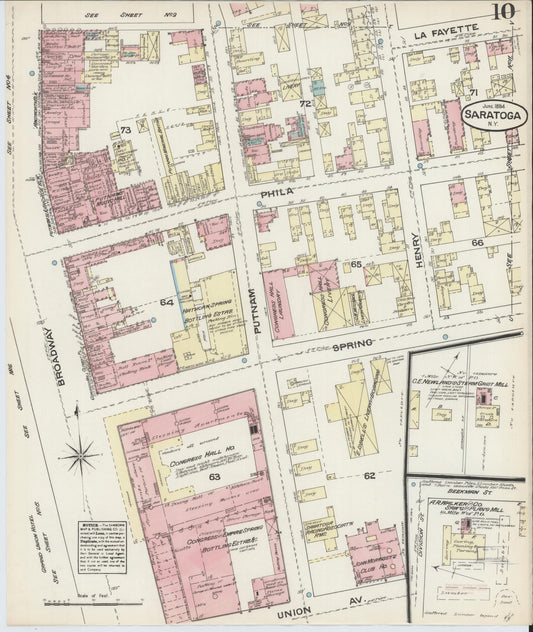 Sanborn Fire Insurance Map from Saratoga, Saratoga County, New York (1884), Sheet #0010 - Historic Sanborn Fire Insurance Map Print, vintage old map wall art, antique decor, genealogy gift, New York New York map