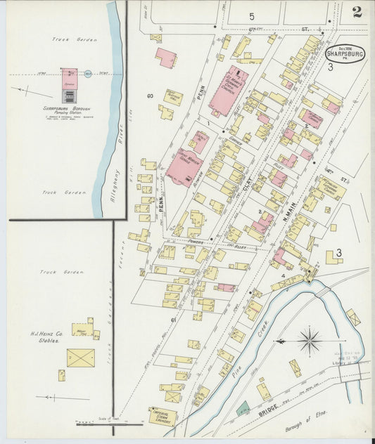 Sanborn Fire Insurance Map from Sharpsburg, Allegheny County, Pennsylvania (1896), Sheet #0002 - Historic Sanborn Fire Insurance Map Print, vintage old map wall art, antique decor, genealogy gift, Pennsylvania Pennsylvania map