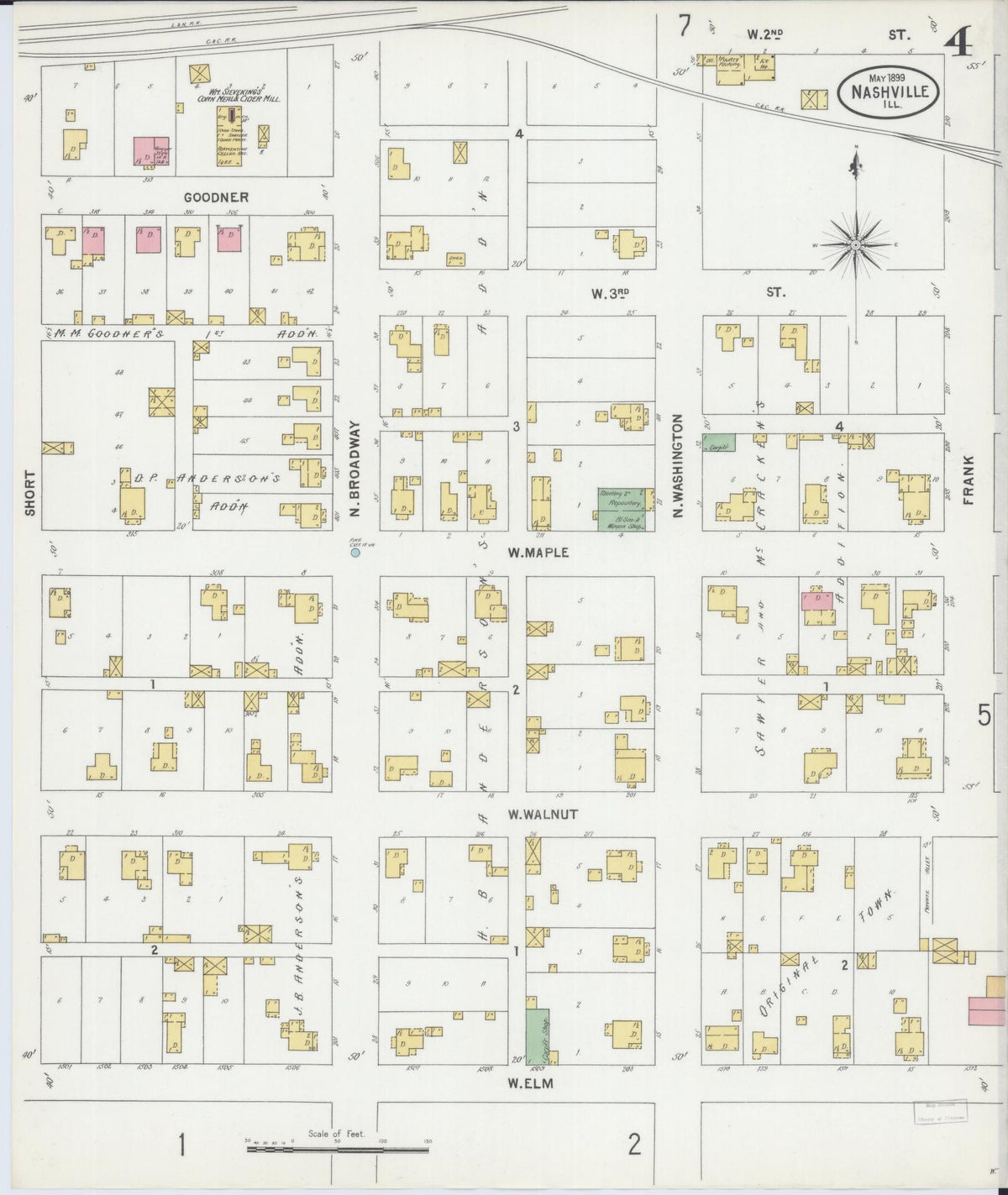 Sanborn Fire Insurance Map from Nashville, Washington County, Illinois (1899), Sheet #0004 - Complete Map Set gallery image, historic Sanborn map, vintage wall art, Illinois Illinois