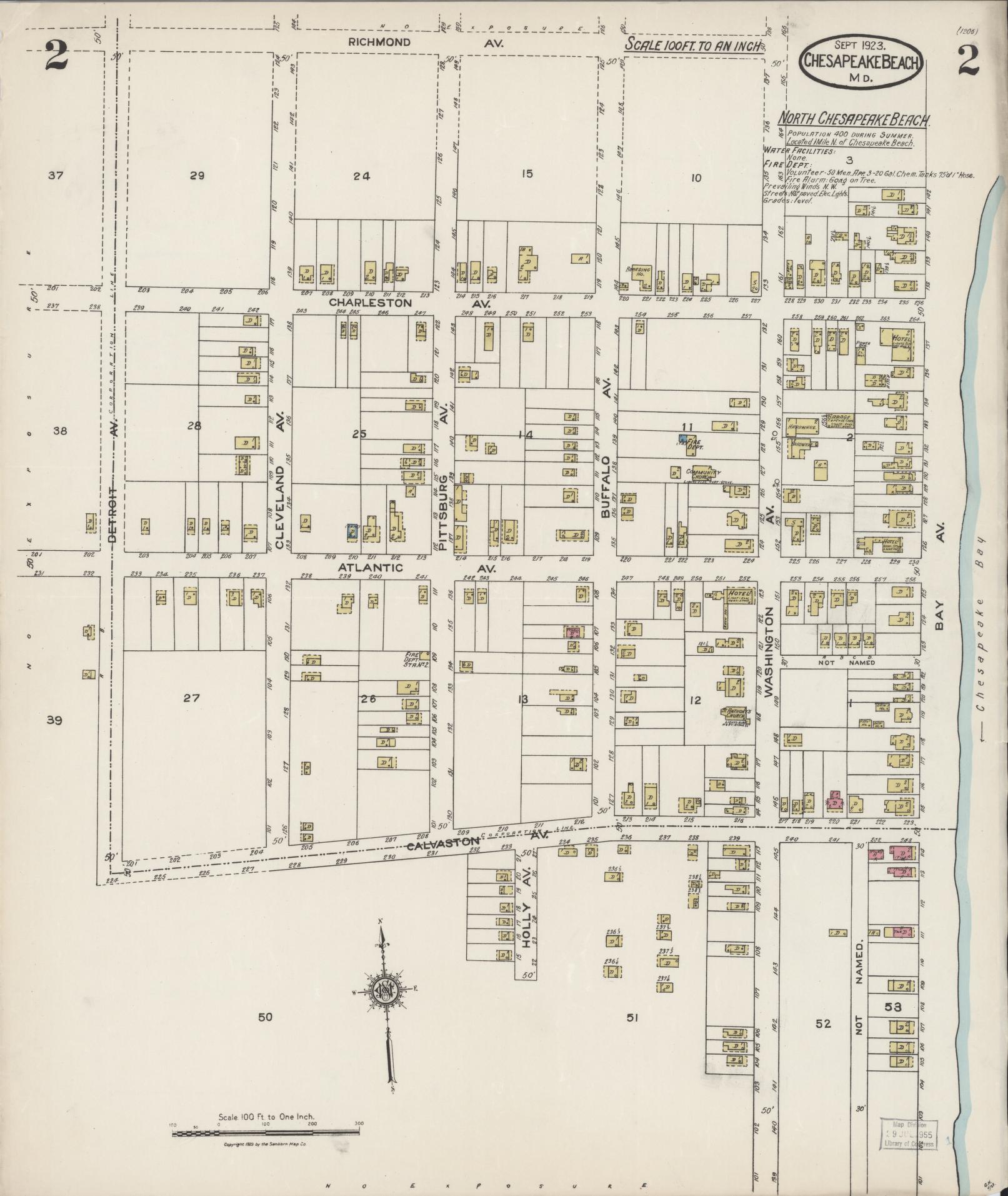 Sanborn Fire Insurance Map from Chesapeake Beach, Calvert County, Maryland (1923), Sheet #0002 - Complete Map Set gallery image, historic Sanborn map, vintage wall art, Maryland Maryland