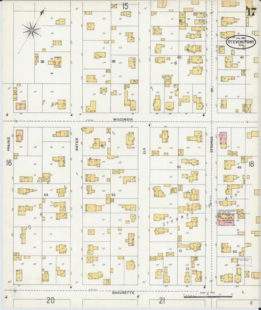 Sanborn Fire Insurance Map from Stevens Point, Portage County, Wisconsin (1904), Sheet #0017 - Historic Sanborn Fire Insurance Map Print, vintage old map wall art, antique decor, genealogy gift, Wisconsin Wisconsin map
