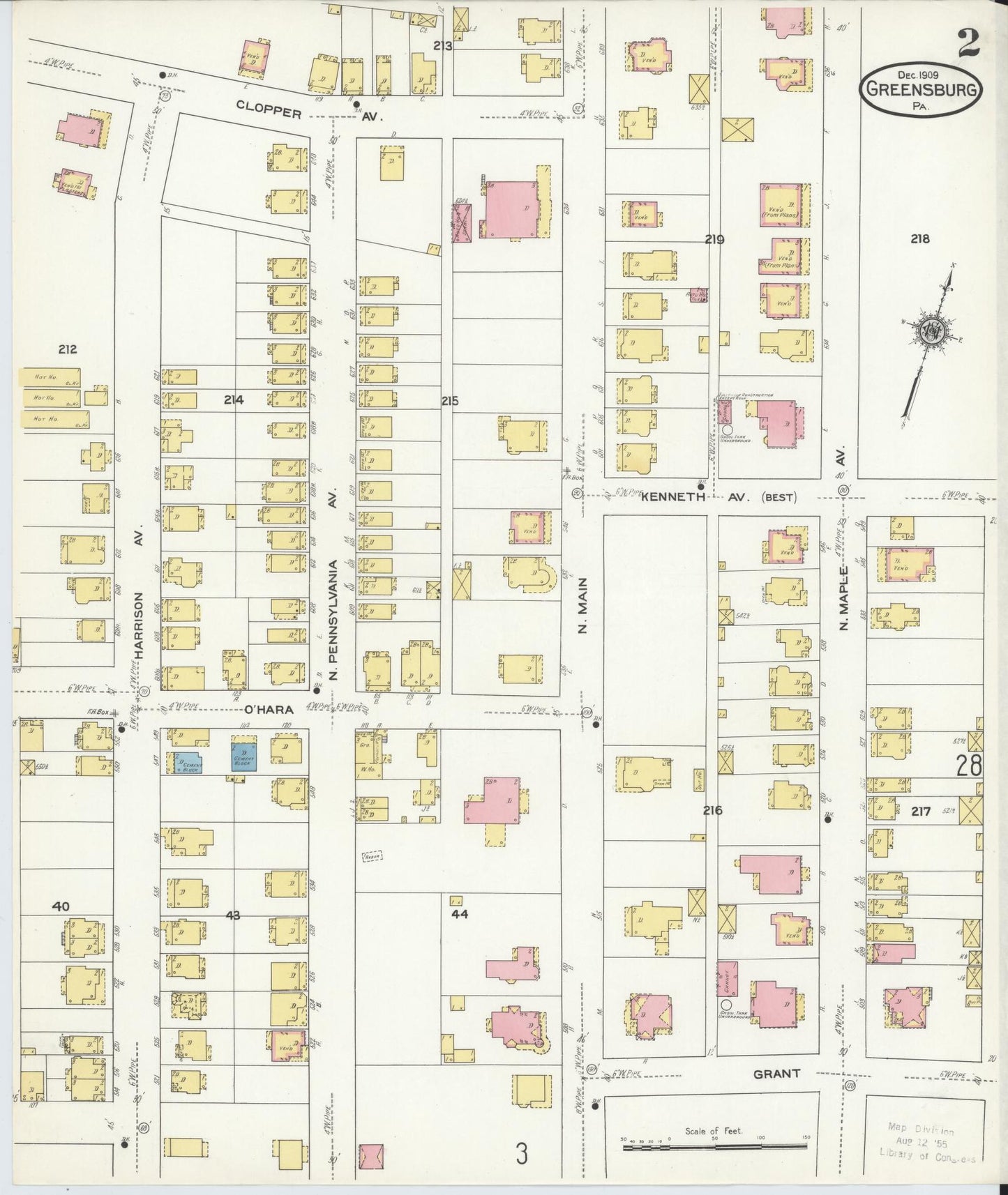 Sanborn Fire Insurance Map from Greensburg, Westmoreland County, Pennsylvania (1909), Sheet #0002 - Historic Sanborn Fire Insurance Map Print, vintage old map wall art, antique decor, genealogy gift, Pennsylvania Pennsylvania map