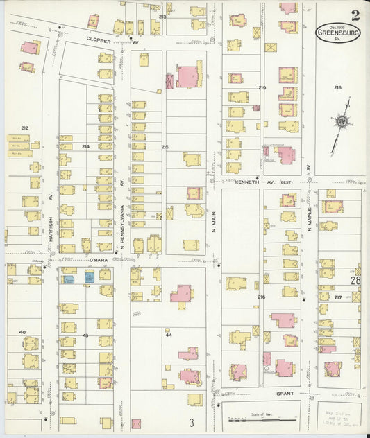 Sanborn Fire Insurance Map from Greensburg, Westmoreland County, Pennsylvania (1909), Sheet #0002 - Historic Sanborn Fire Insurance Map Print, vintage old map wall art, antique decor, genealogy gift, Pennsylvania Pennsylvania map