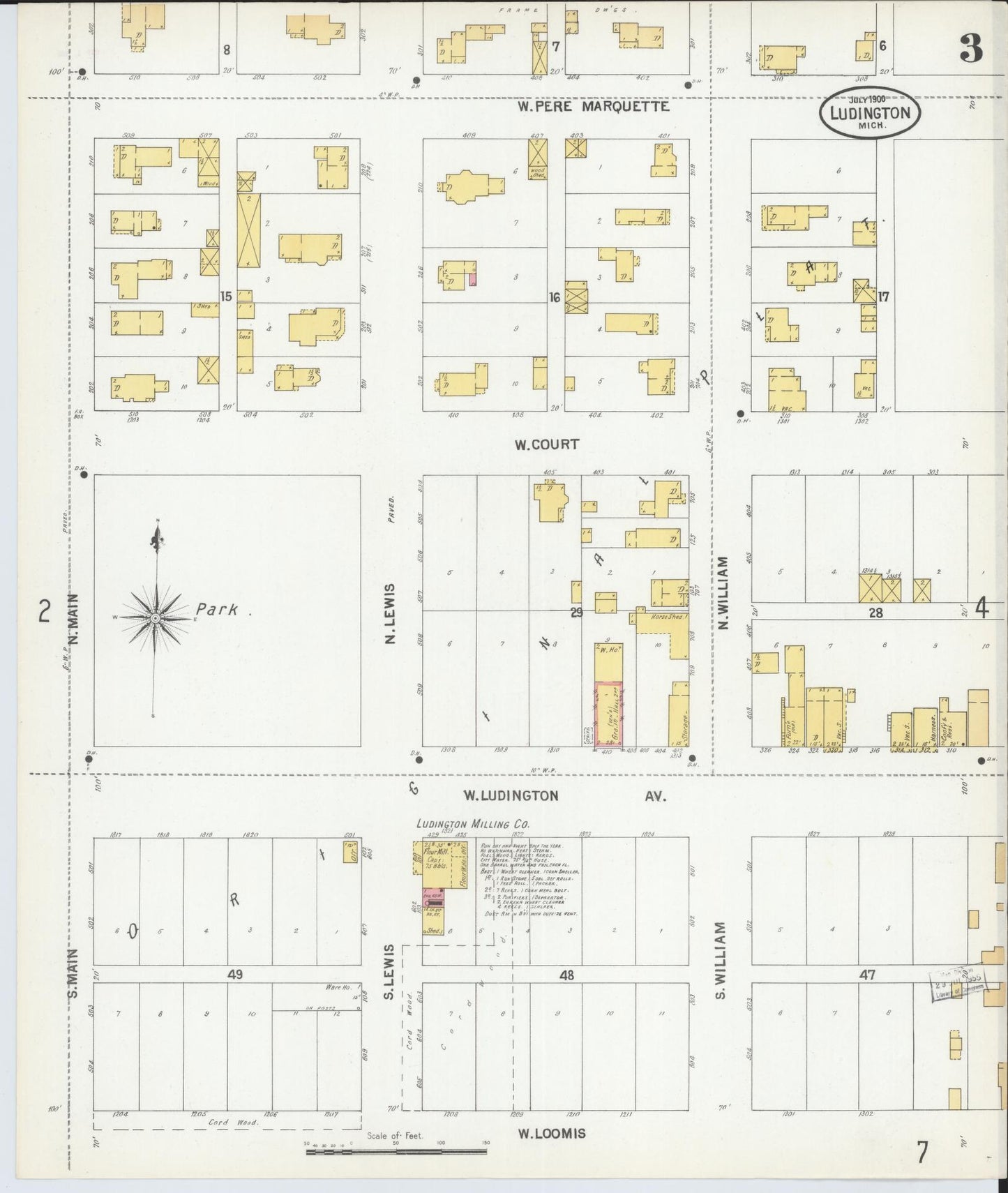 Sanborn Fire Insurance Map from Ludington, Mason County, Michigan (1900), Sheet #0003 - Historic Sanborn Fire Insurance Map Print, vintage old map wall art, antique decor, genealogy gift, Michigan Michigan map