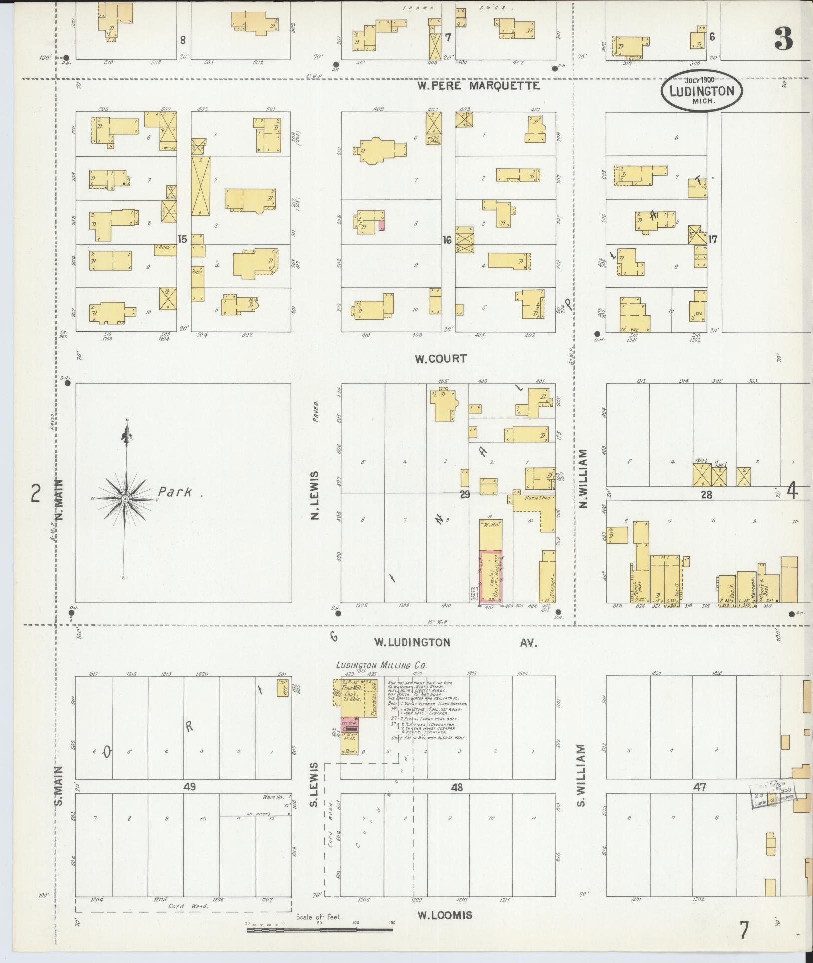 Sanborn Fire Insurance Map from Ludington, Mason County, Michigan (1900), Sheet #0003 - Historic Sanborn Fire Insurance Map Print, vintage old map wall art, antique decor, genealogy gift, Michigan Michigan map