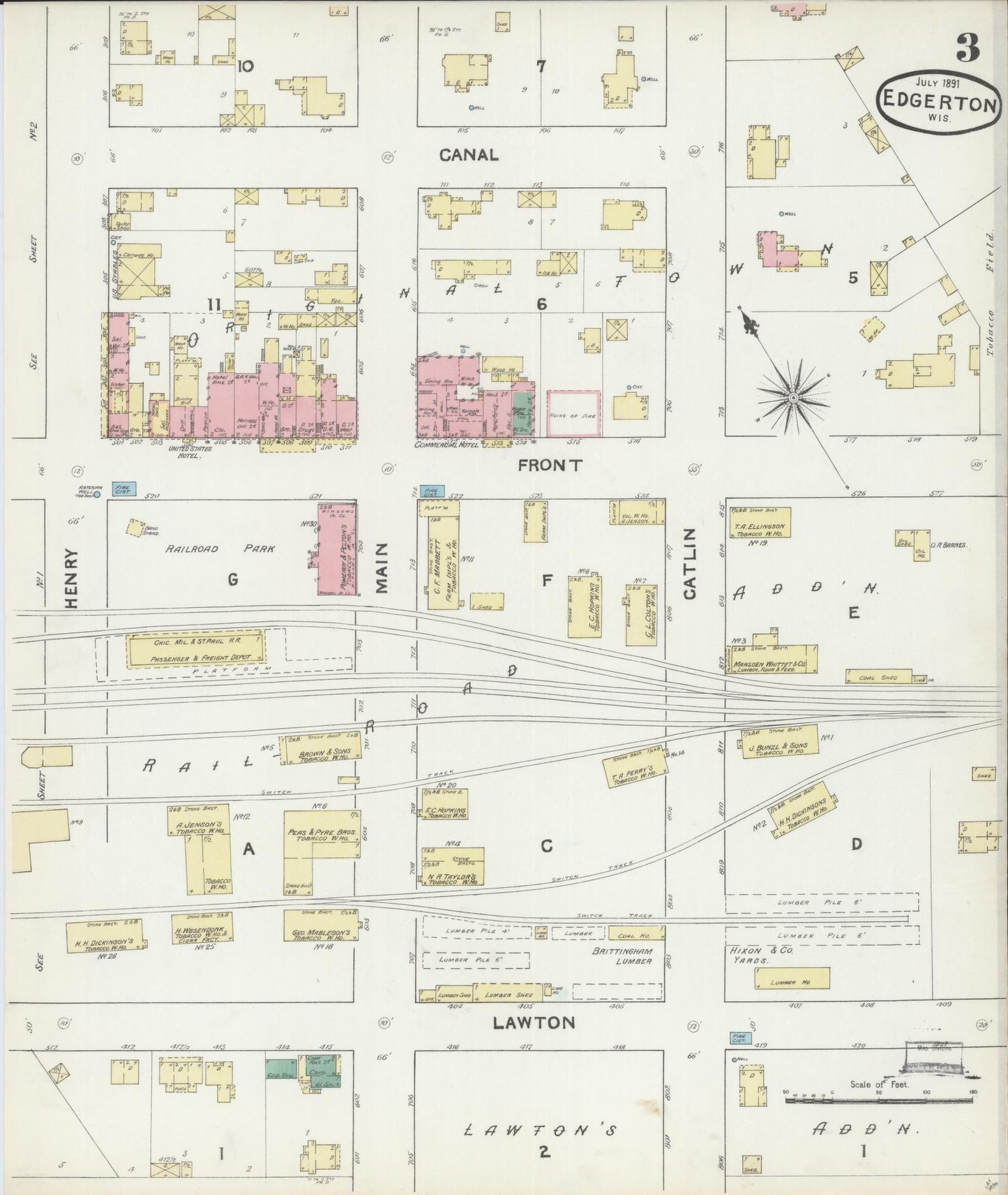 Sanborn Fire Insurance Map from Edgerton, Rock County, Wisconsin (1891), Sheet #0003 - Complete Map Set gallery image, historic Sanborn map, vintage wall art, Wisconsin Wisconsin
