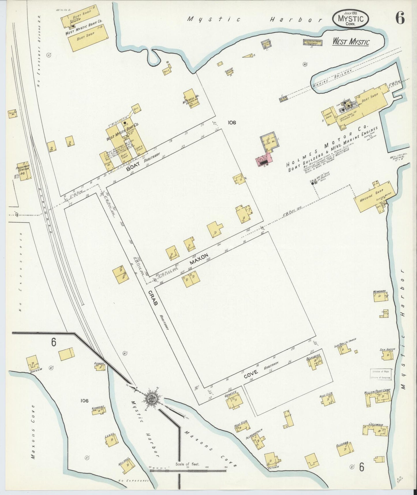Sanborn Fire Insurance Map from Mystic, New London County, Connecticut (1911), Sheet #0006 - Complete Map Set gallery image, historic Sanborn map, vintage wall art, Connecticut Connecticut