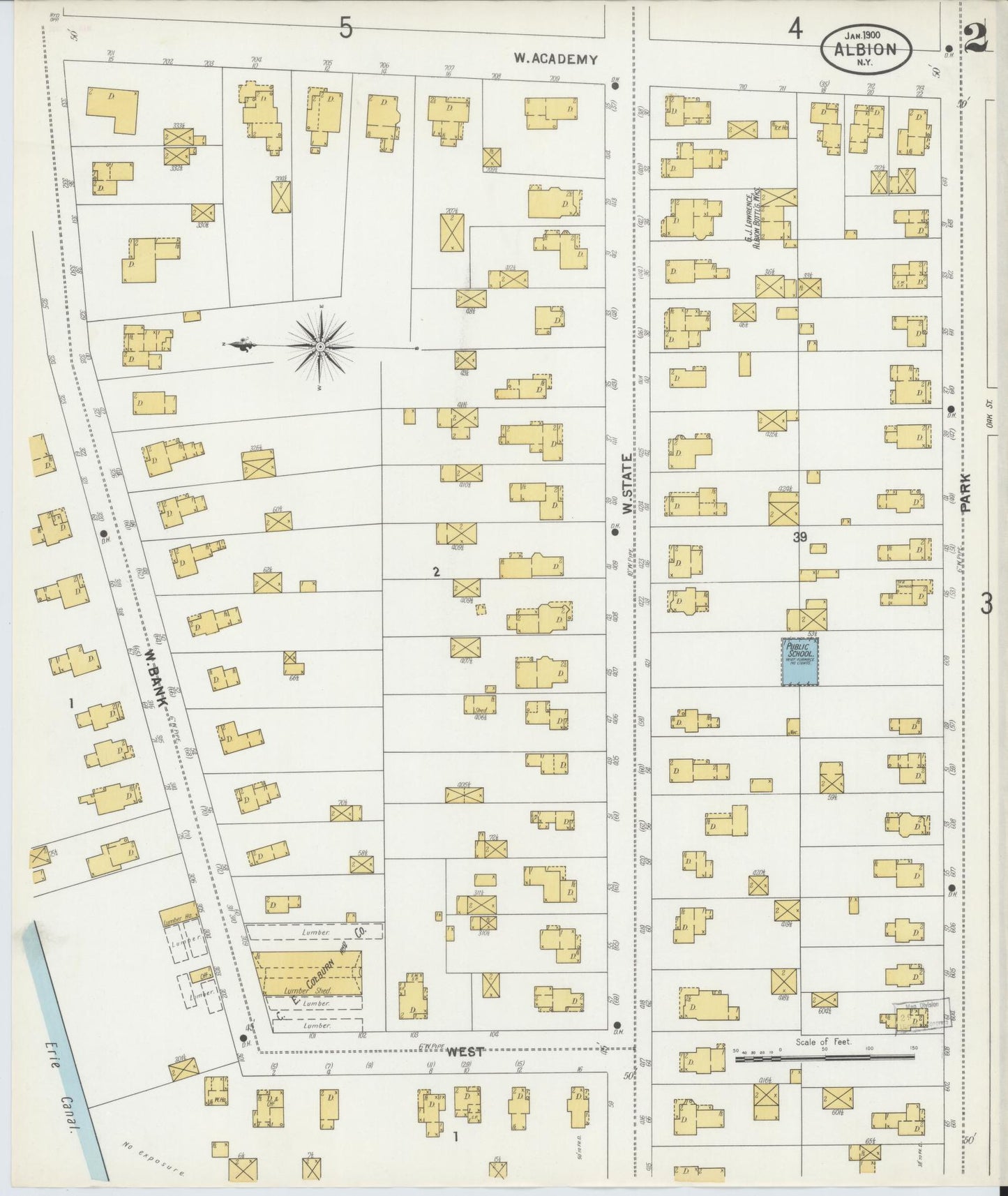Sanborn Fire Insurance Map from Albion, Orleans County, New York (1900), Sheet #0002 - Complete Map Set gallery image, historic Sanborn map, vintage wall art, New York New York
