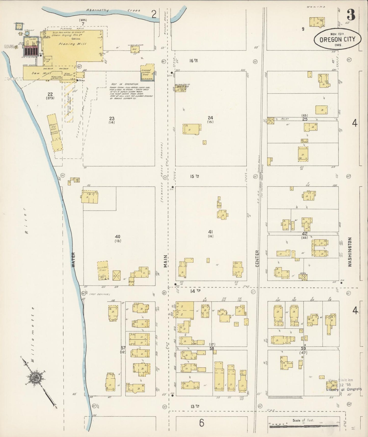 Sanborn Fire Insurance Map from Oregon City, Clackamas County, Oregon (1911), Sheet #0003 - Historic Sanborn Fire Insurance Map Print, vintage old map wall art, antique decor, genealogy gift, Oregon Oregon map