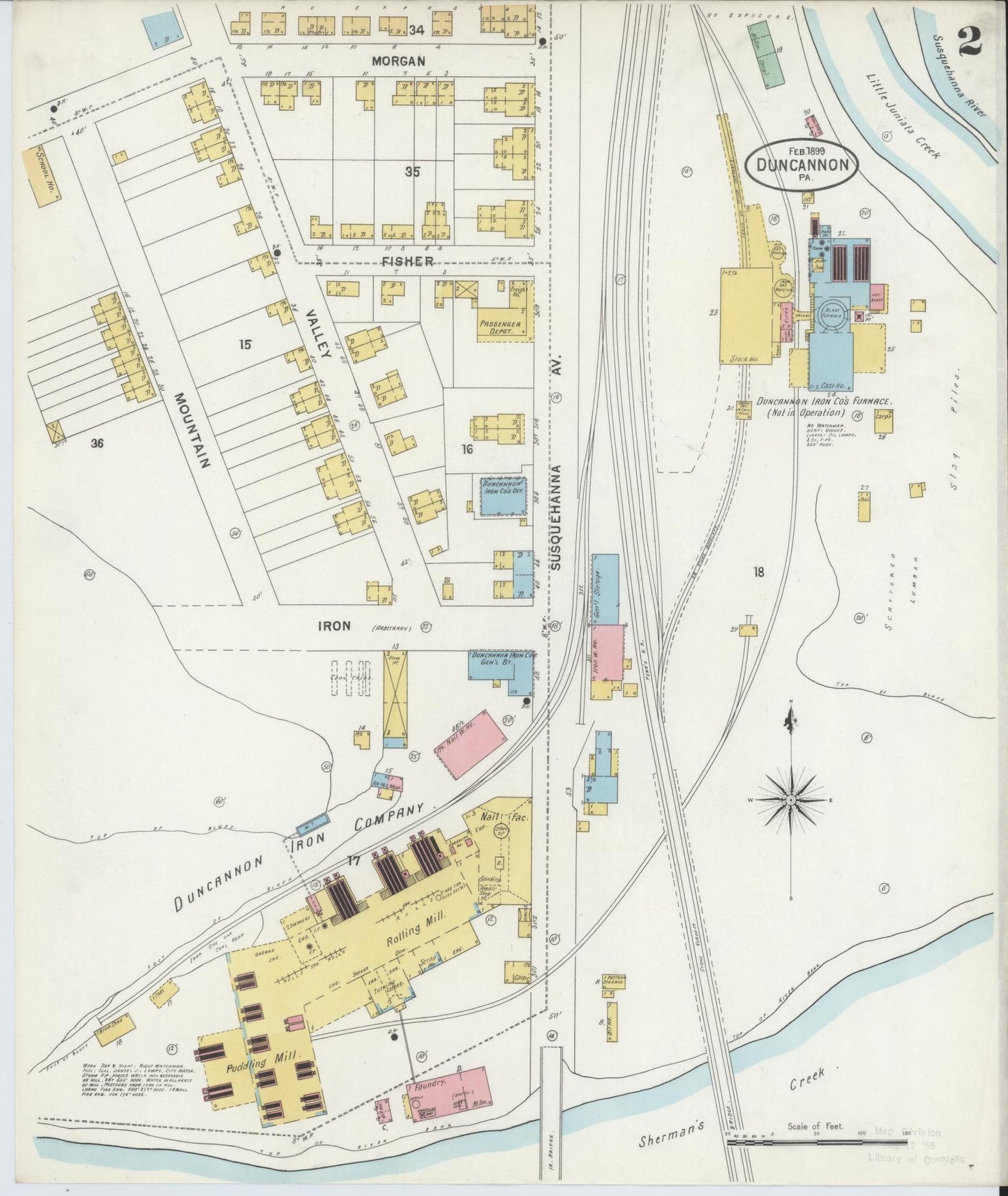 Sanborn Fire Insurance Map from Duncannon, Perry County, Pennsylvania (1899), Sheet #0002 - Historic Sanborn Fire Insurance Map Print, vintage old map wall art, antique decor, genealogy gift, Pennsylvania Pennsylvania map
