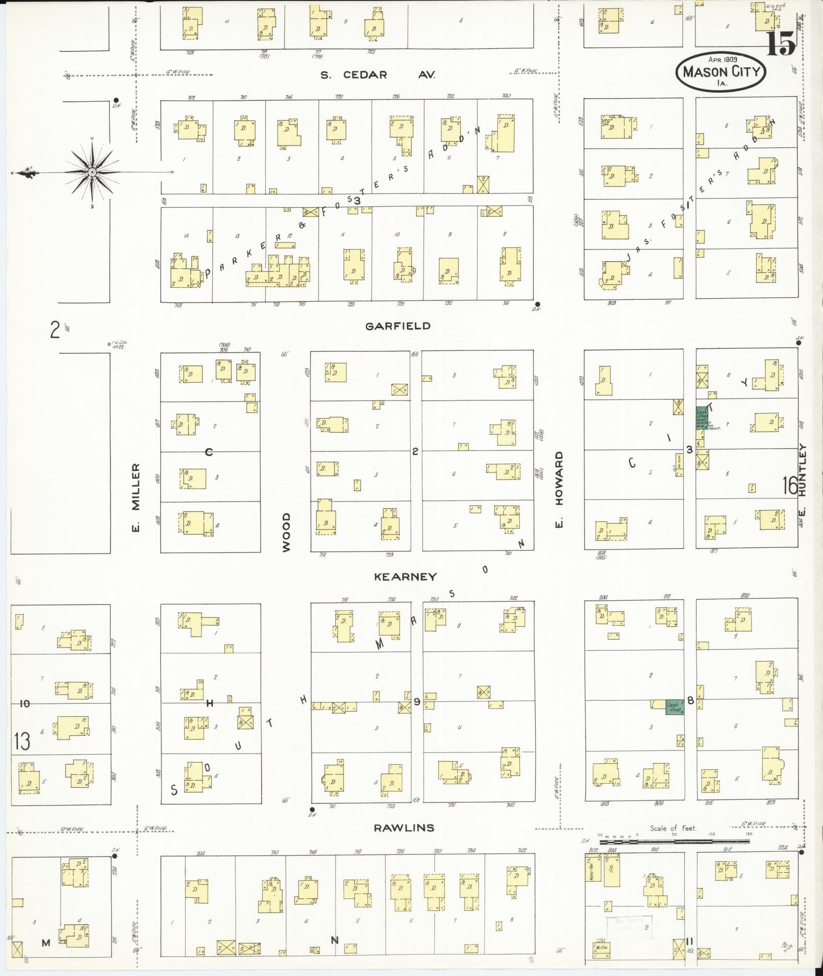 Sanborn Fire Insurance Map from Mason City, Cerro Gordo County, Iowa (1909), Sheet #0015 - Historic Sanborn Fire Insurance Map Print