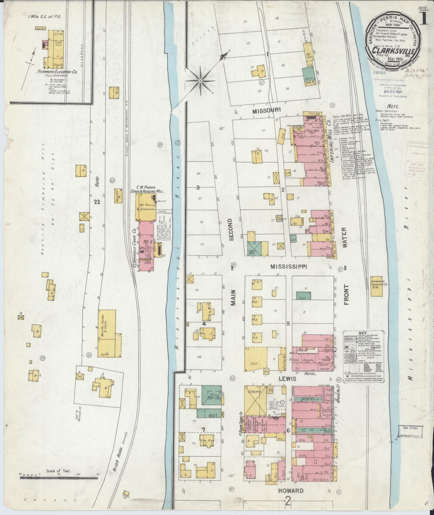 Sanborn Fire Insurance Map from Clarksville, Pike County, Missouri (1900), Sheet #0001 - Complete Map Set gallery image, historic Sanborn map, vintage wall art, Missouri Missouri