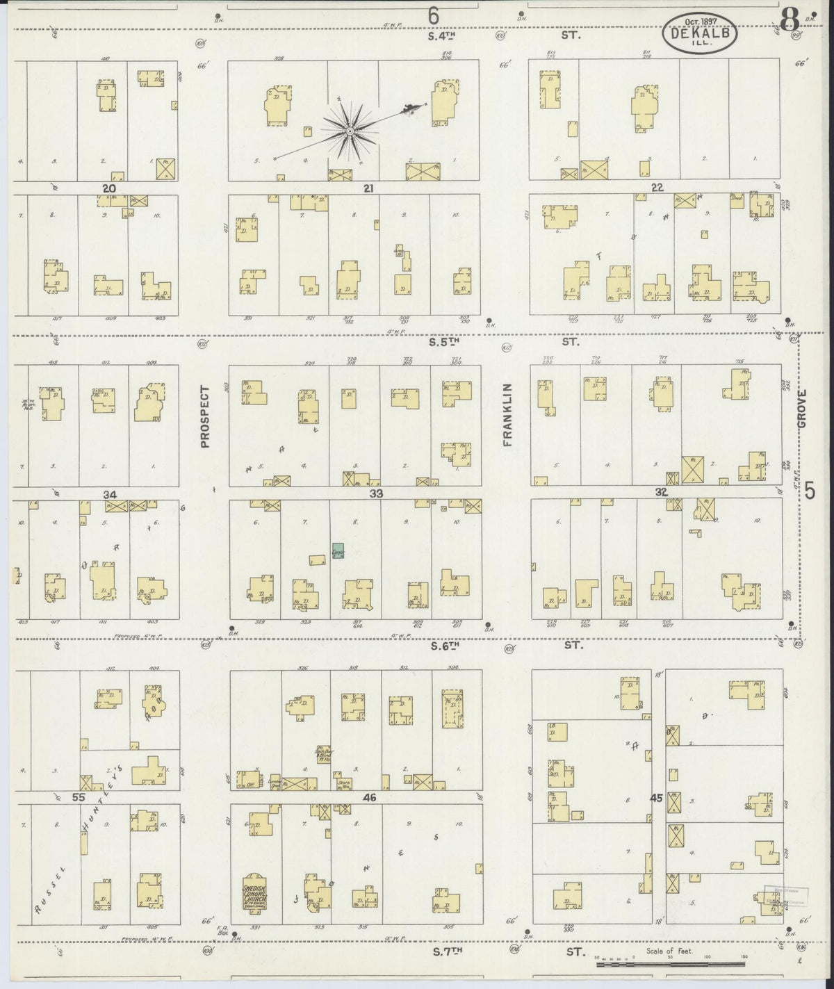 Sanborn Fire Insurance Map from De Kalb, De Kalb County, Illinois (1897), Sheet #0008 - Complete Map Set gallery image, historic Sanborn map, vintage wall art, Illinois Illinois