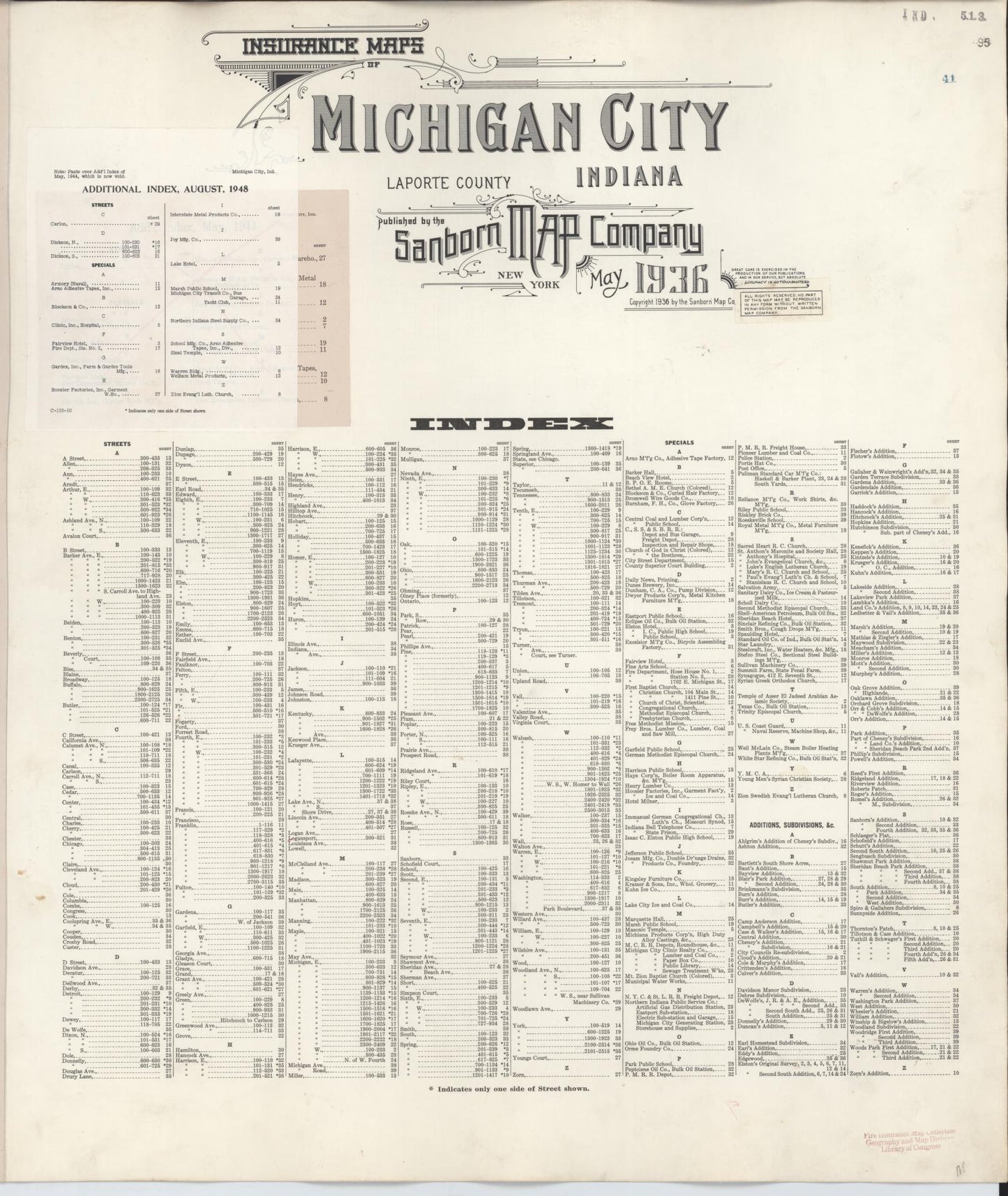 Sanborn Fire Insurance Map from Michigan City, La Porte County, Indiana. (1948) – Historic Sanborn Fire Insurance Map Print