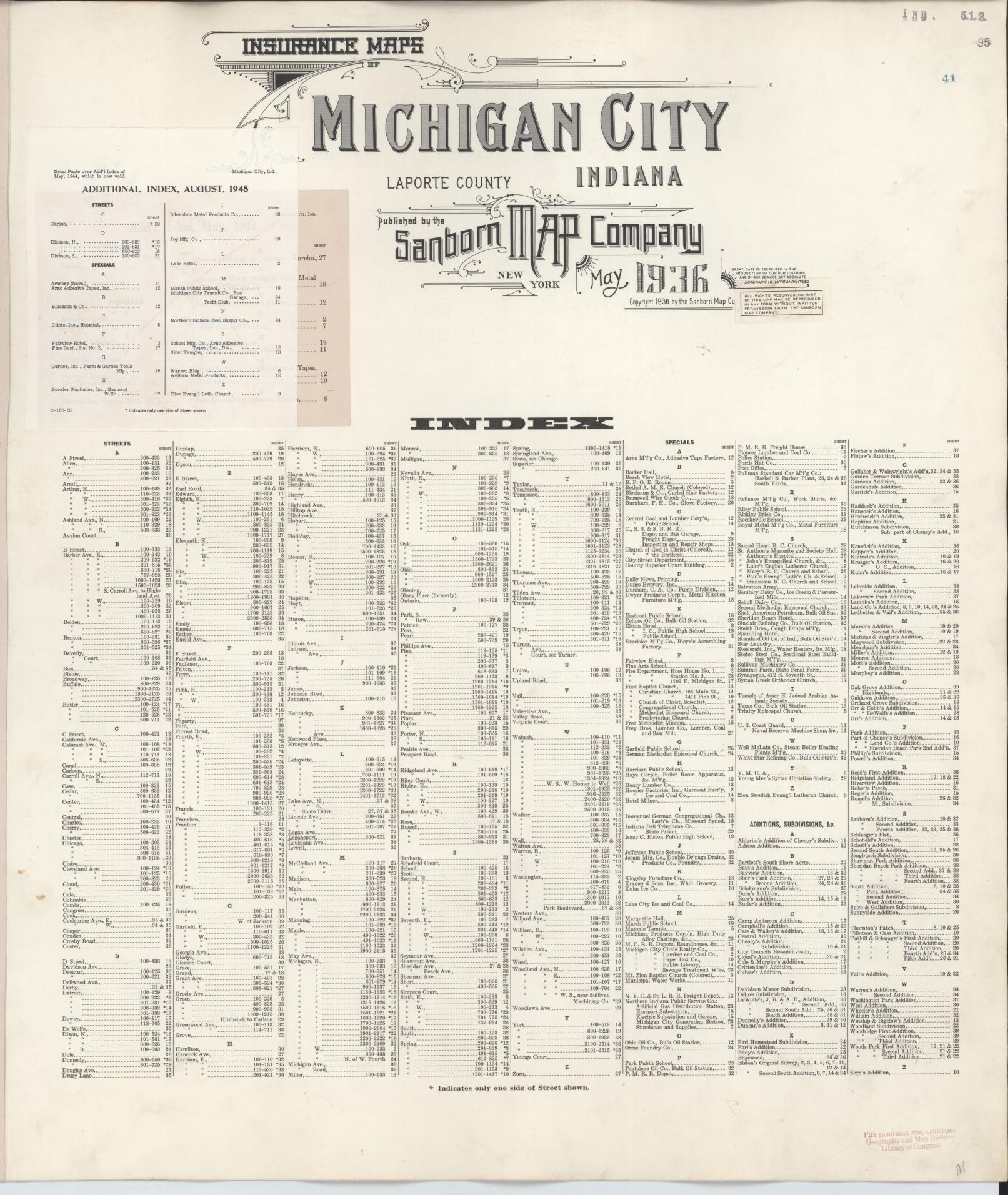 Sanborn Fire Insurance Map from Michigan City, La Porte County, Indiana. (1948) – Historic Sanborn Fire Insurance Map Print
