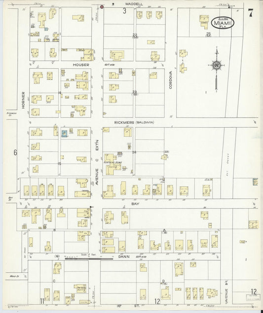 Sanborn Fire Insurance Map from Miami, Dade County, Florida (1914), Sheet #0007 - Historic Sanborn Fire Insurance Map Print, vintage old map wall art, antique decor, genealogy gift, Florida Florida map