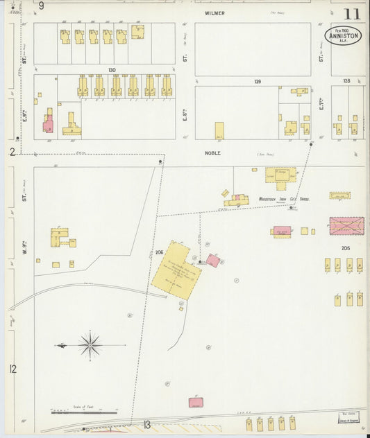 Sanborn Fire Insurance Map from Anniston, Calhoun County, Alabama (1900), Sheet #0011 - Historic Sanborn Fire Insurance Map Print, vintage old map wall art, antique decor, genealogy gift, Alabama Alabama map