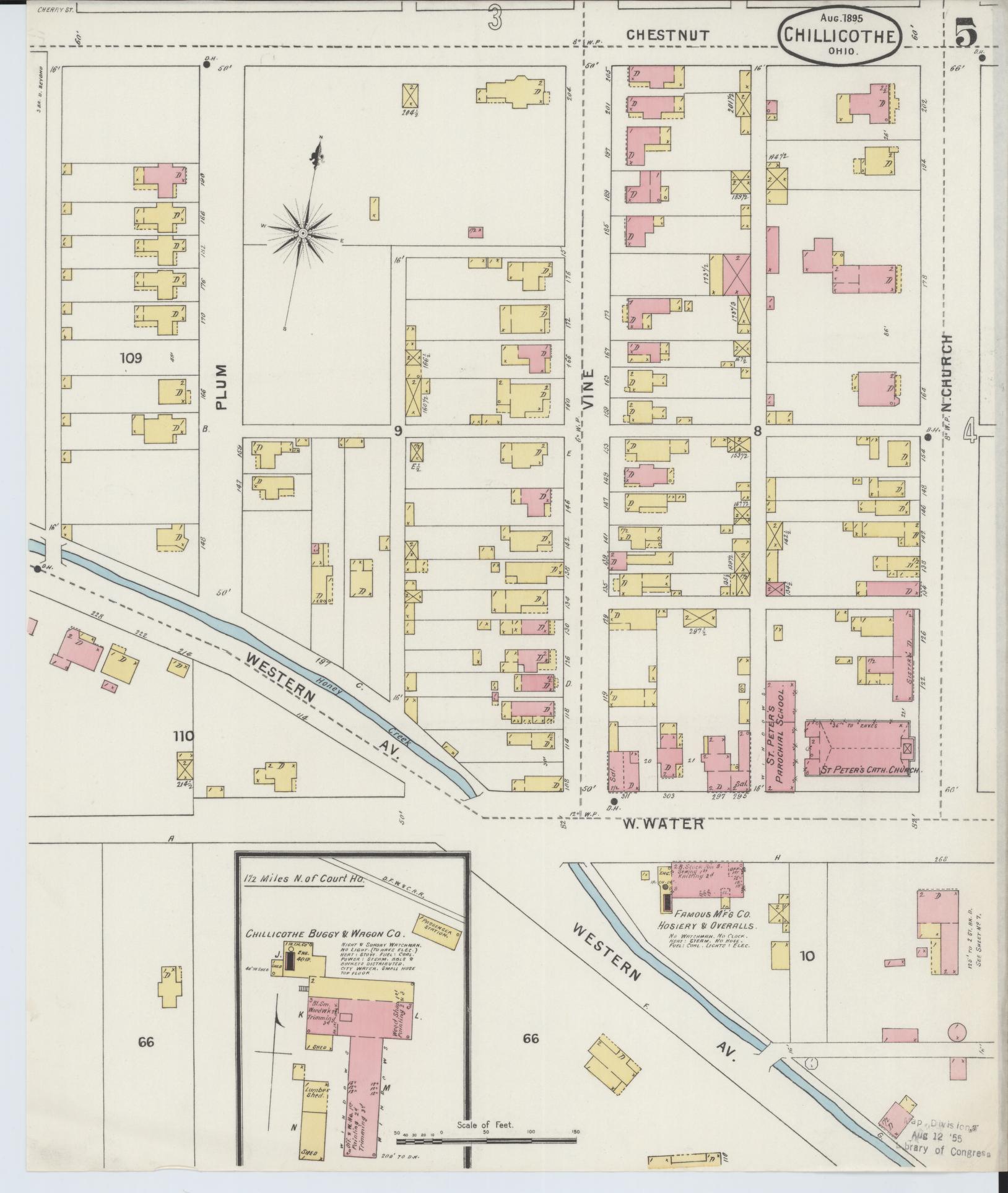 Sanborn Fire Insurance Map from Chillicothe, Ross County, Ohio (1895), Sheet #0005 - Complete Map Set gallery image, historic Sanborn map, vintage wall art, Ohio Ohio