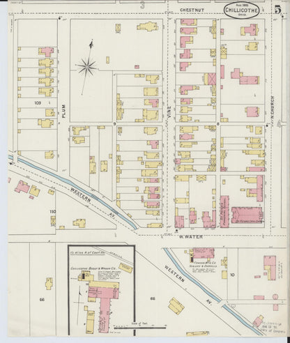 Sanborn Fire Insurance Map from Chillicothe, Ross County, Ohio (1895), Sheet #0005 - Complete Map Set gallery image, historic Sanborn map, vintage wall art, Ohio Ohio