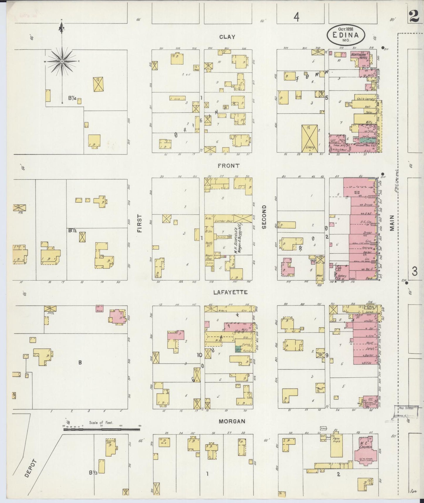 Sanborn Fire Insurance Map from Edina, Knox County, Missouri (1898), Sheet #0002 - Complete Map Set gallery image, historic Sanborn map, vintage wall art, Missouri Missouri