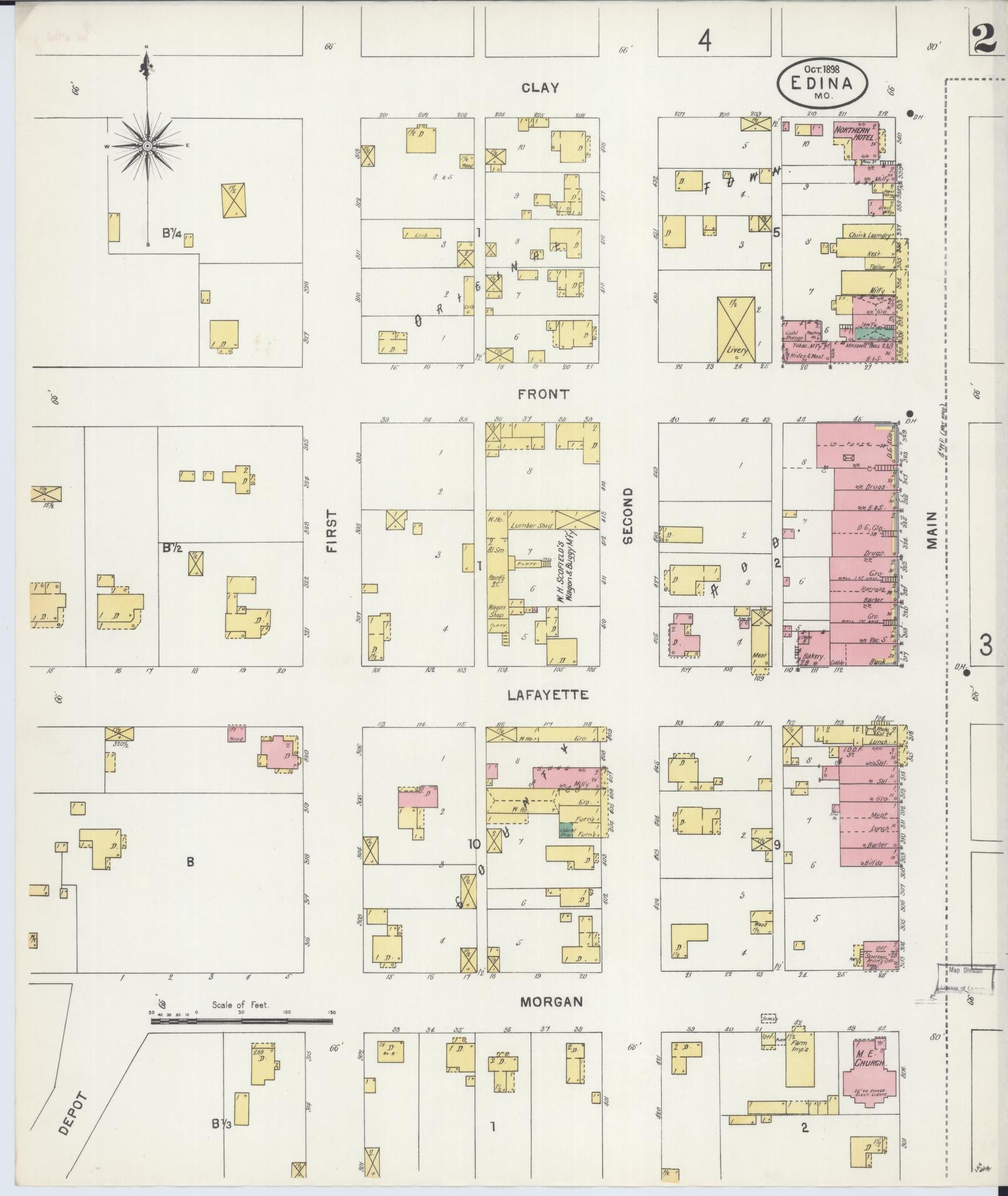 Sanborn Fire Insurance Map from Edina, Knox County, Missouri (1898), Sheet #0002 - Complete Map Set gallery image, historic Sanborn map, vintage wall art, Missouri Missouri