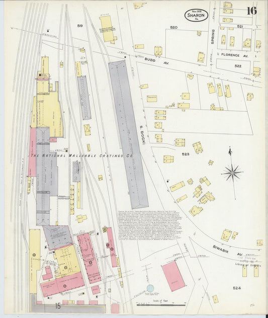 Sanborn Fire Insurance Map from Sharon, Mercer County, Pennsylvania (1908), Sheet #0016 - Historic Sanborn Fire Insurance Map Print, vintage old map wall art, antique decor, genealogy gift, Pennsylvania Pennsylvania map