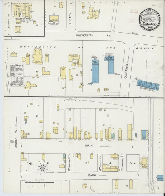 Sanborn Fire Insurance Map from Sewanee, Franklin County, Tennessee (1893), Sheet #0001 - Historic Sanborn Fire Insurance Map Print, vintage old map wall art, antique decor, genealogy gift, Tennessee Tennessee map