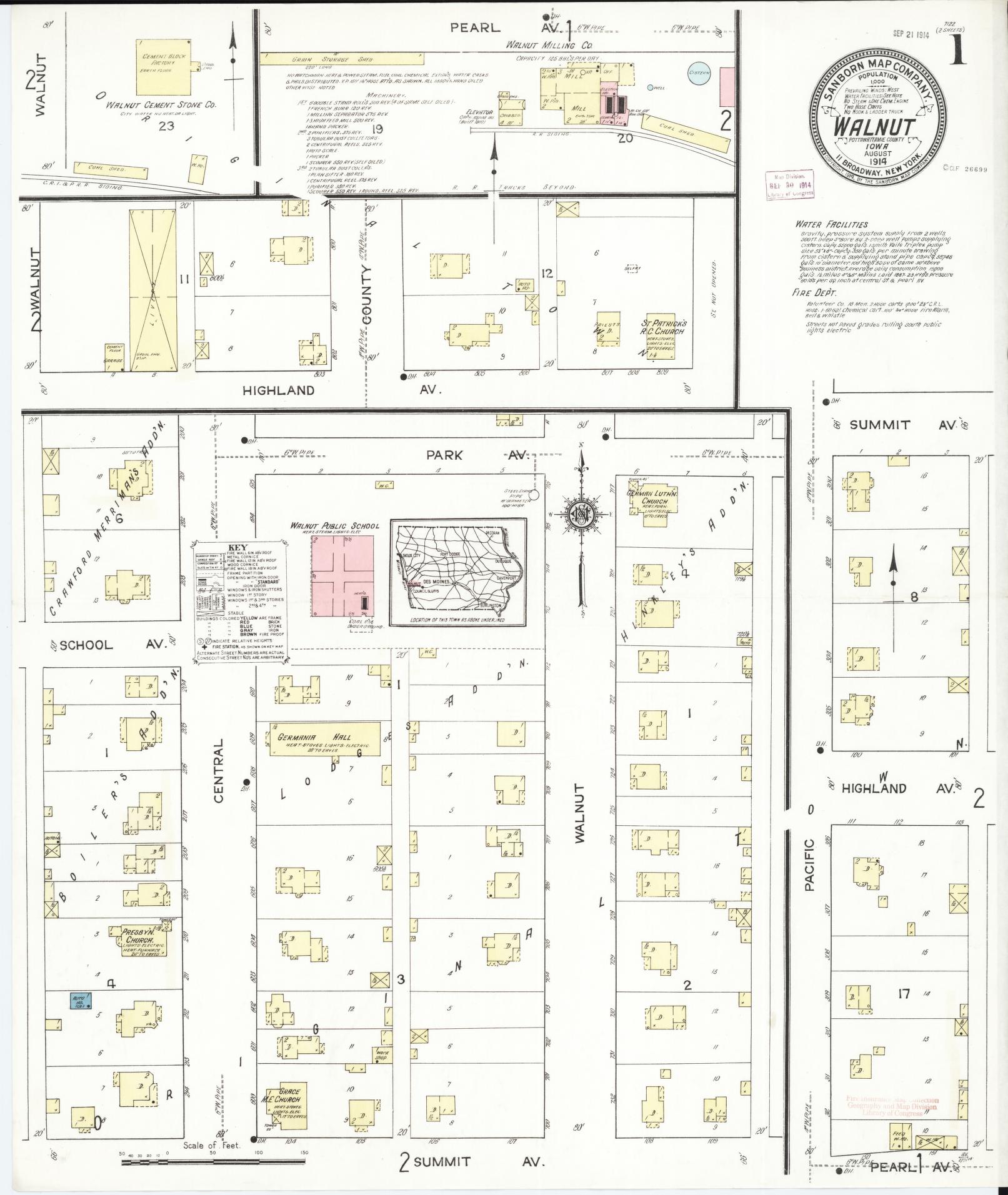 Sanborn Fire Insurance Map from Walnut, Pottawattamie County, Iowa (1914), Sheet #0001 - Historic Sanborn Fire Insurance Map Print
