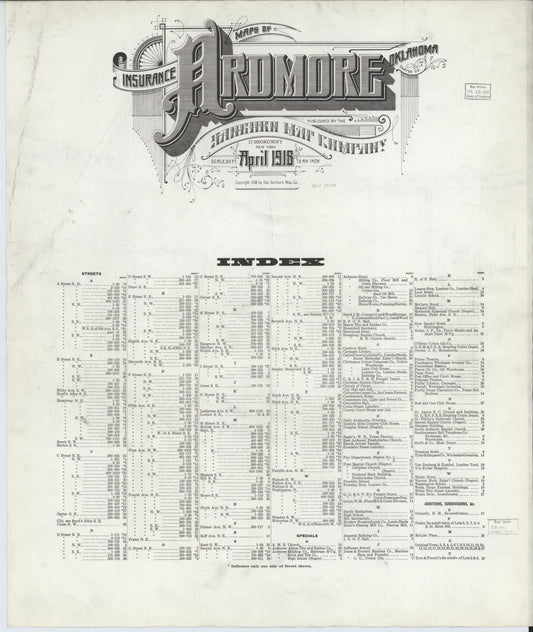 Sanborn Fire Insurance Map from Ardmore, Carter County, Oklahoma (1918), Sheet #0001 - Historic Sanborn Fire Insurance Map Print, vintage old map wall art, antique decor, genealogy gift, Oklahoma Oklahoma map