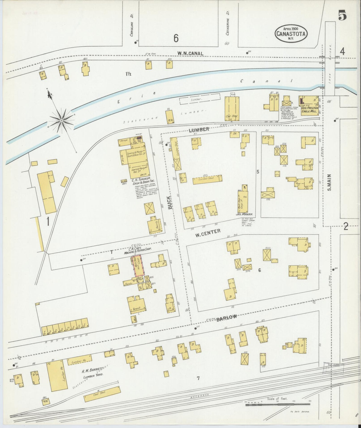 Sanborn Fire Insurance Map from Canastota, Madison County, New York (1900), Sheet #0005 - Historic Sanborn Fire Insurance Map Print, vintage old map wall art, antique decor, genealogy gift, New York New York map