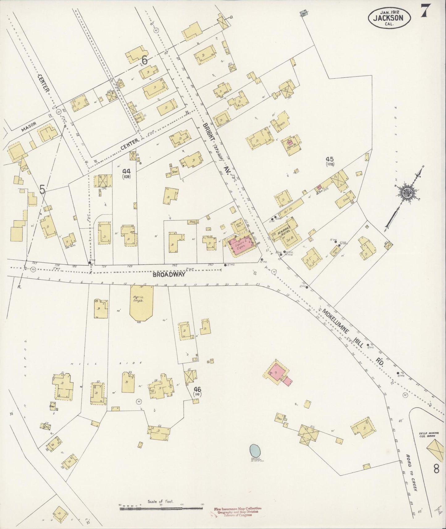Sanborn Fire Insurance Map from Jackson, Amador County, California (1912), Sheet #0007 - Complete Map Set gallery image, historic Sanborn map, vintage wall art, California California