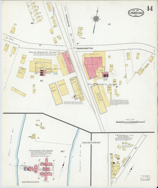 Dorchester, Maryland - 1918 - Sanborn Fire Insurance Map, Sheet #0014 - Historic Sanborn Fire Insurance Map Print, Dorchester Maryland 1918 0014 vintage old map wall art