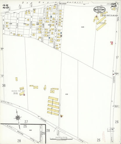 Sanborn Fire Insurance Map from Watertown, Middlesex County, Massachusetts (1923), Sheet #0025 - Historic Sanborn Fire Insurance Map Print, vintage old map wall art, antique decor, genealogy gift, Massachusetts Massachusetts map