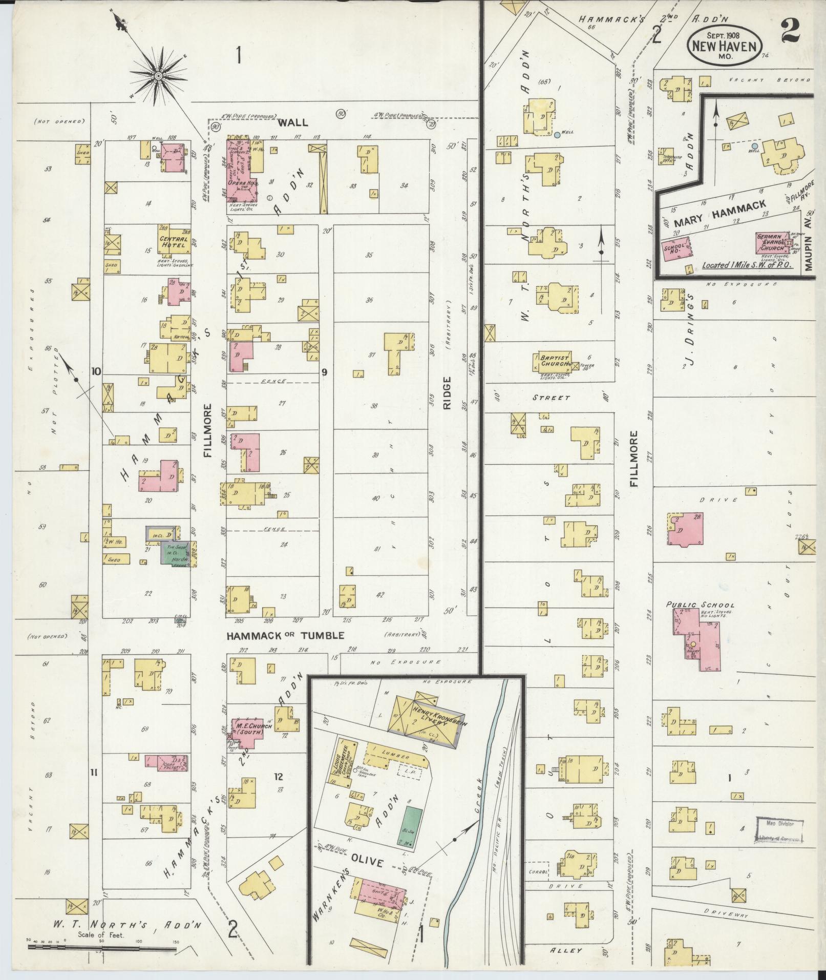 Sanborn Fire Insurance Map from New Haven, Franklin County, Missouri (1908), Sheet #0002 - Complete Map Set gallery image, historic Sanborn map, vintage wall art, Missouri Missouri