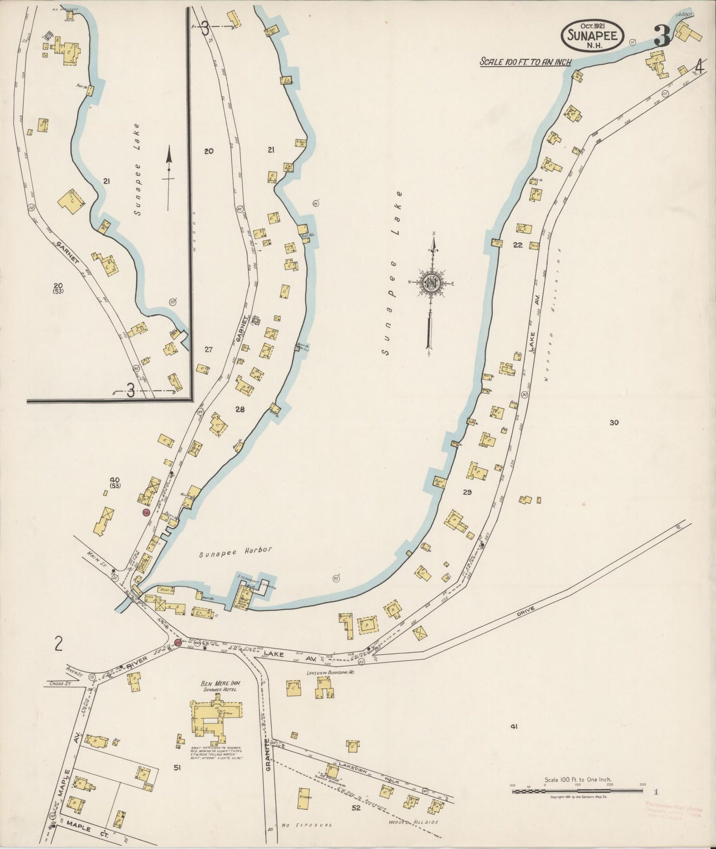 Sanborn Fire Insurance Map from Sunapee, Sullivan County, New Hampshire (1921), Sheet #0003 - Complete Map Set gallery image, historic Sanborn map, vintage wall art, New Hampshire New Hampshire