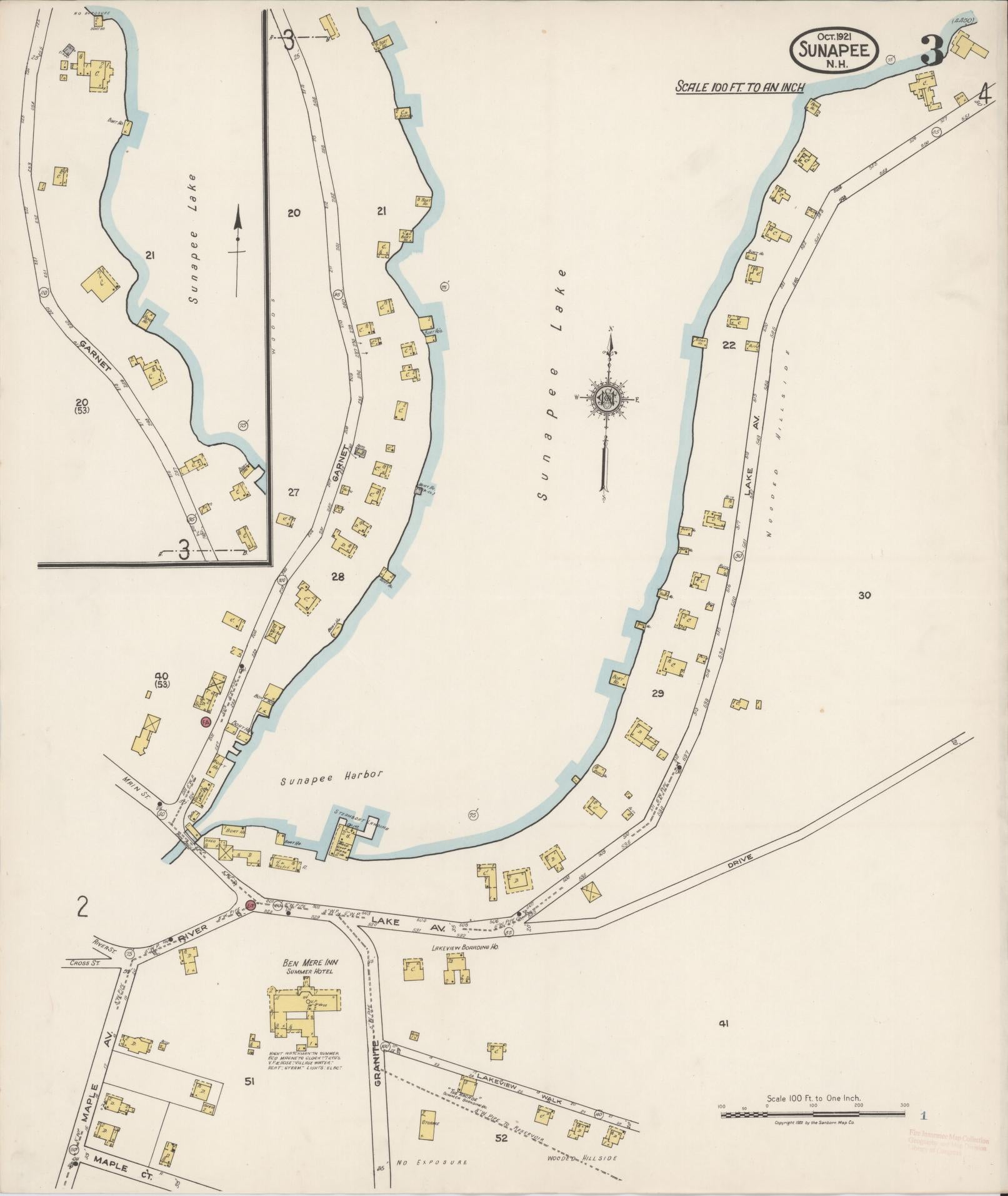Sanborn Fire Insurance Map from Sunapee, Sullivan County, New Hampshire (1921), Sheet #0003 - Complete Map Set gallery image, historic Sanborn map, vintage wall art, New Hampshire New Hampshire