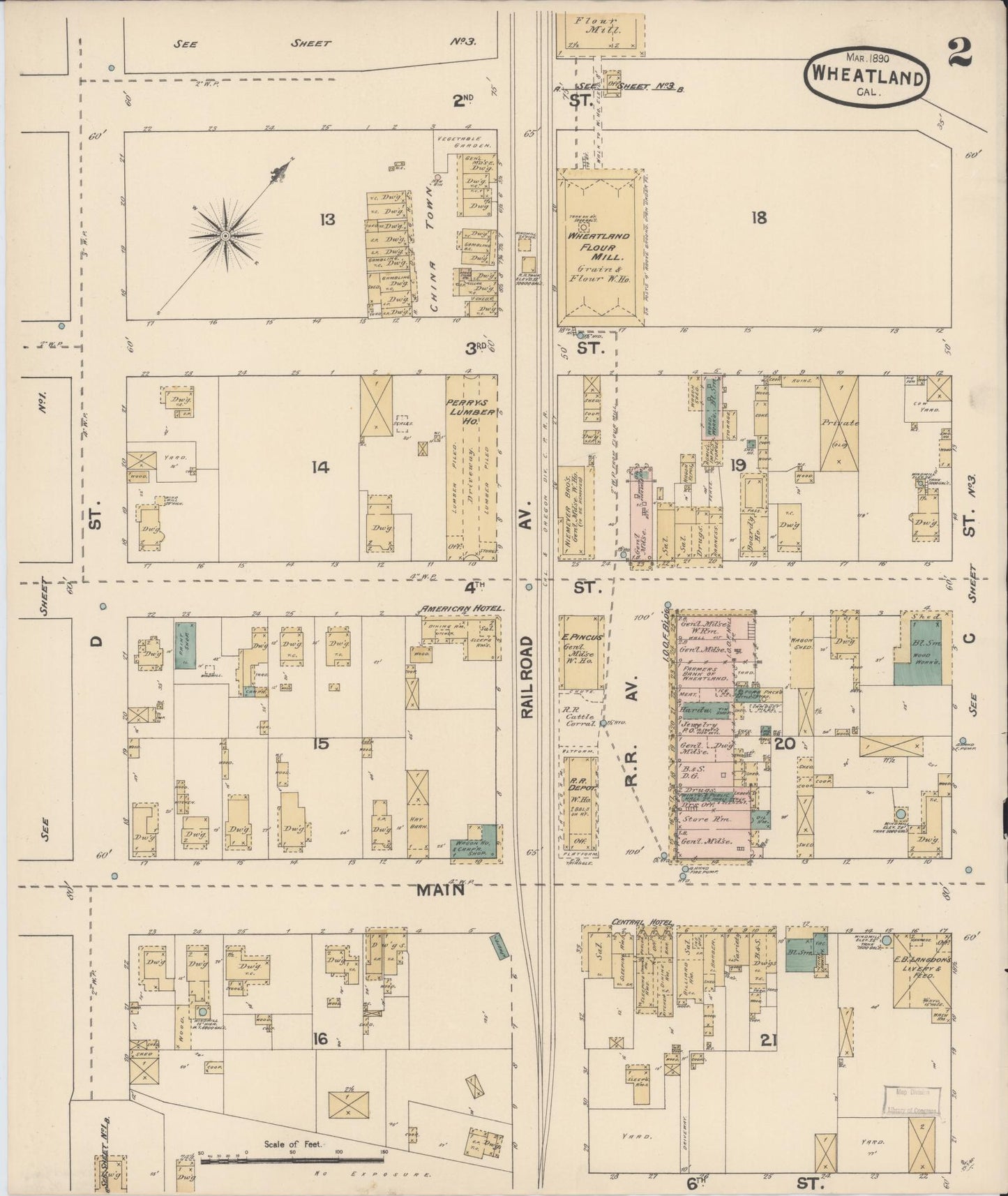 Sanborn Fire Insurance Map from Wheatland, Yuba County, California (1890), Sheet #0002 - Complete Map Set gallery image, historic Sanborn map, vintage wall art, California California