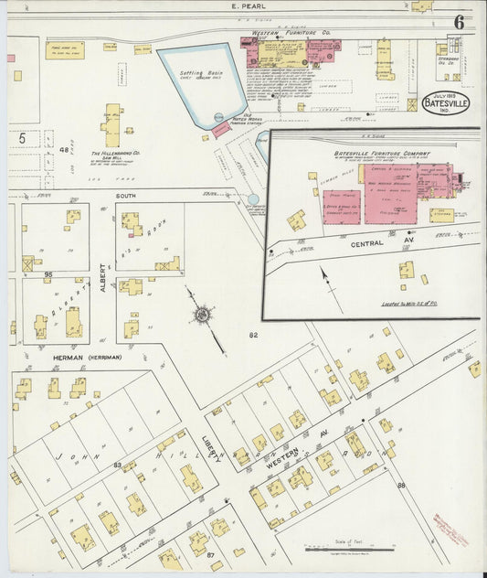 Sanborn Fire Insurance Map from Batesville, Ripley County, Indiana (1919), Sheet #0006 - Historic Sanborn Fire Insurance Map Print, vintage old map wall art, antique decor, genealogy gift, Indiana Indiana map