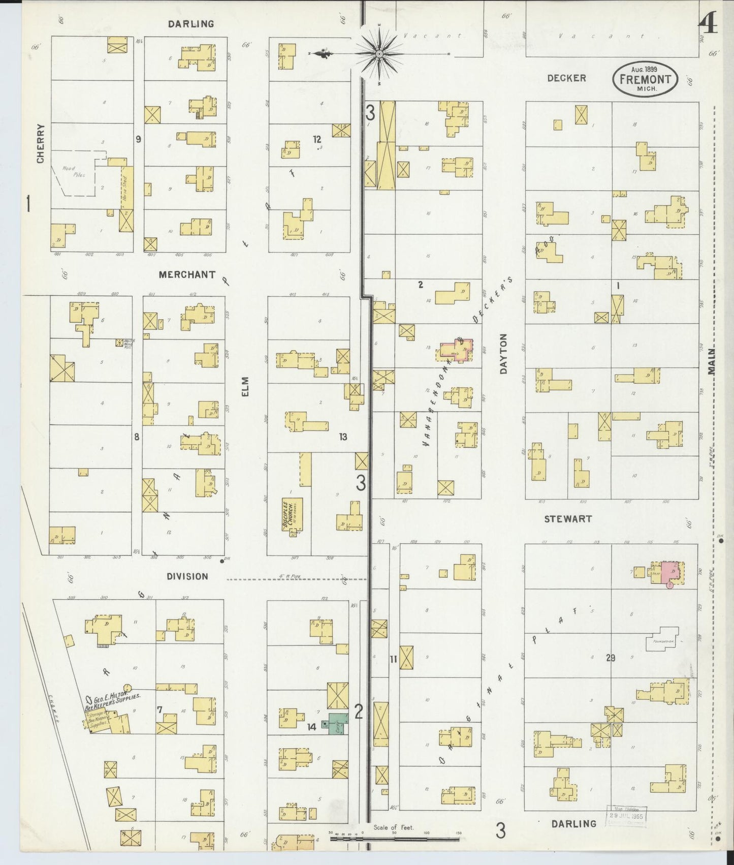 Sanborn Fire Insurance Map from Fremont, Newaygo County, Michigan (1899), Sheet #0004 - Historic Sanborn Fire Insurance Map Print, vintage old map wall art, antique decor, genealogy gift, Michigan Michigan map