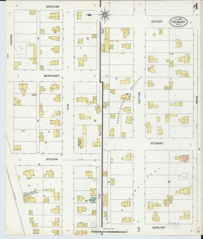 Sanborn Fire Insurance Map from Fremont, Newaygo County, Michigan (1899), Sheet #0004 - Historic Sanborn Fire Insurance Map Print, vintage old map wall art, antique decor, genealogy gift, Michigan Michigan map